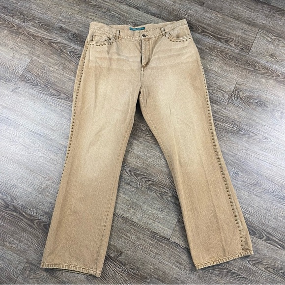 Lauren Ralph Lauren Jeans Women 16W Tan Bootcut Studded Western Cowgirl Denim - Picture 1 of 9